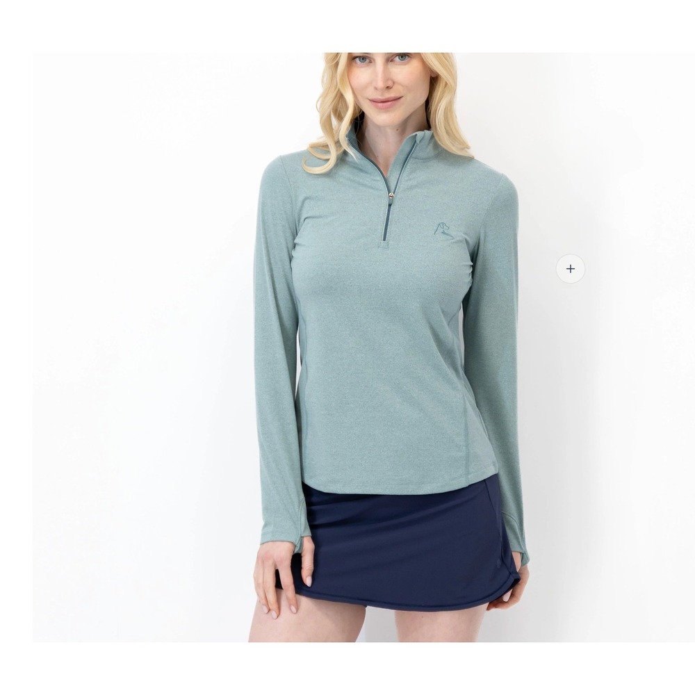Rhoback Womens Heather Performance‎ Q-ZipPullover Thumbholes  XS Teal